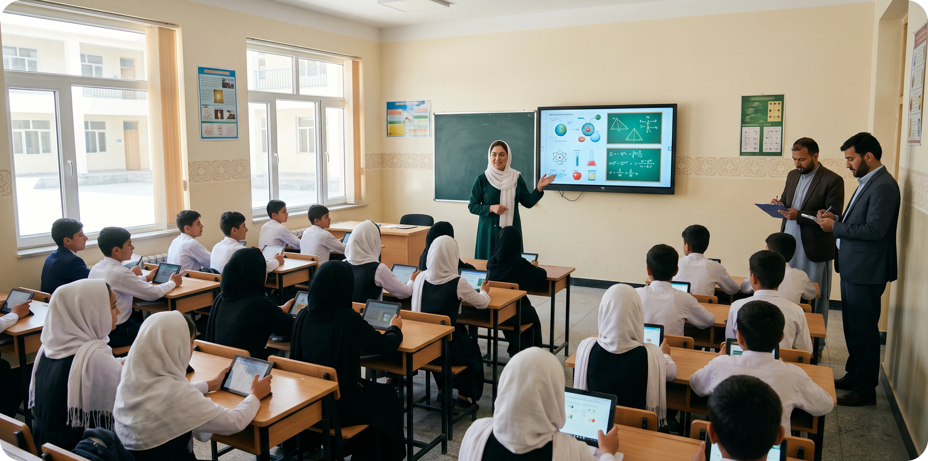 Afghan children in a classroom learning together